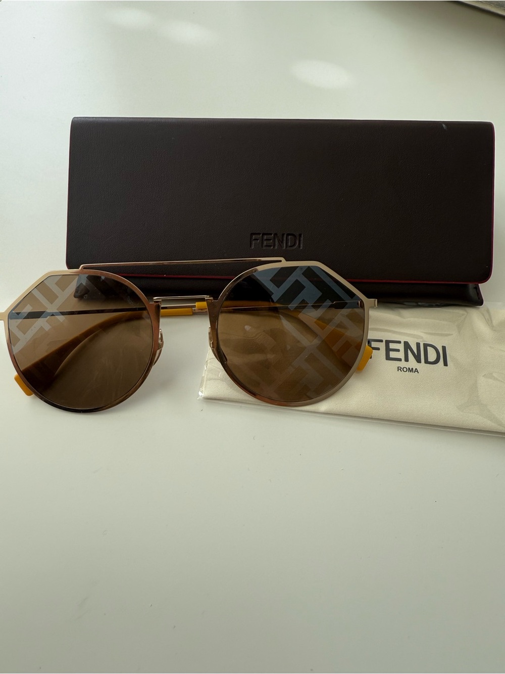 Fendi Brown and Gold Logo Round Sunglasses
